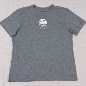 Life Is Good Men’s Crusher Tee Shirt Heather Gray Baseball Graphic Large